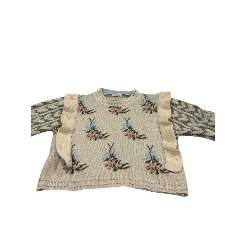 Sunday Up Floral Heart Ruffle Crewneck Knit Sweater Women’s Medium Cider - Picture 11 of 14